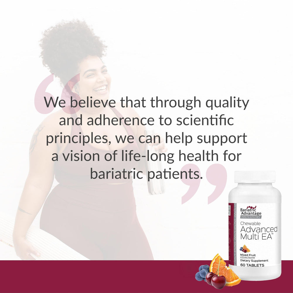 Nutrition facts label for Bariatric Advantage Advanced Multi EA detailing nutrient profile.
