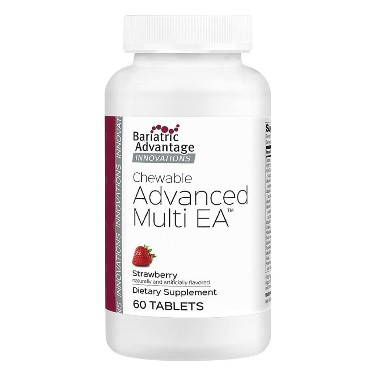 Front view of Bariatric Advantage Chewable Advanced Multi EA strawberry bottle