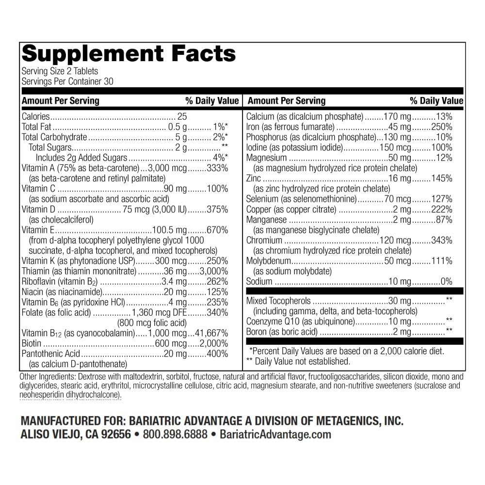 Two chewable tablets from Bariatric Advantage Advanced Multi EA