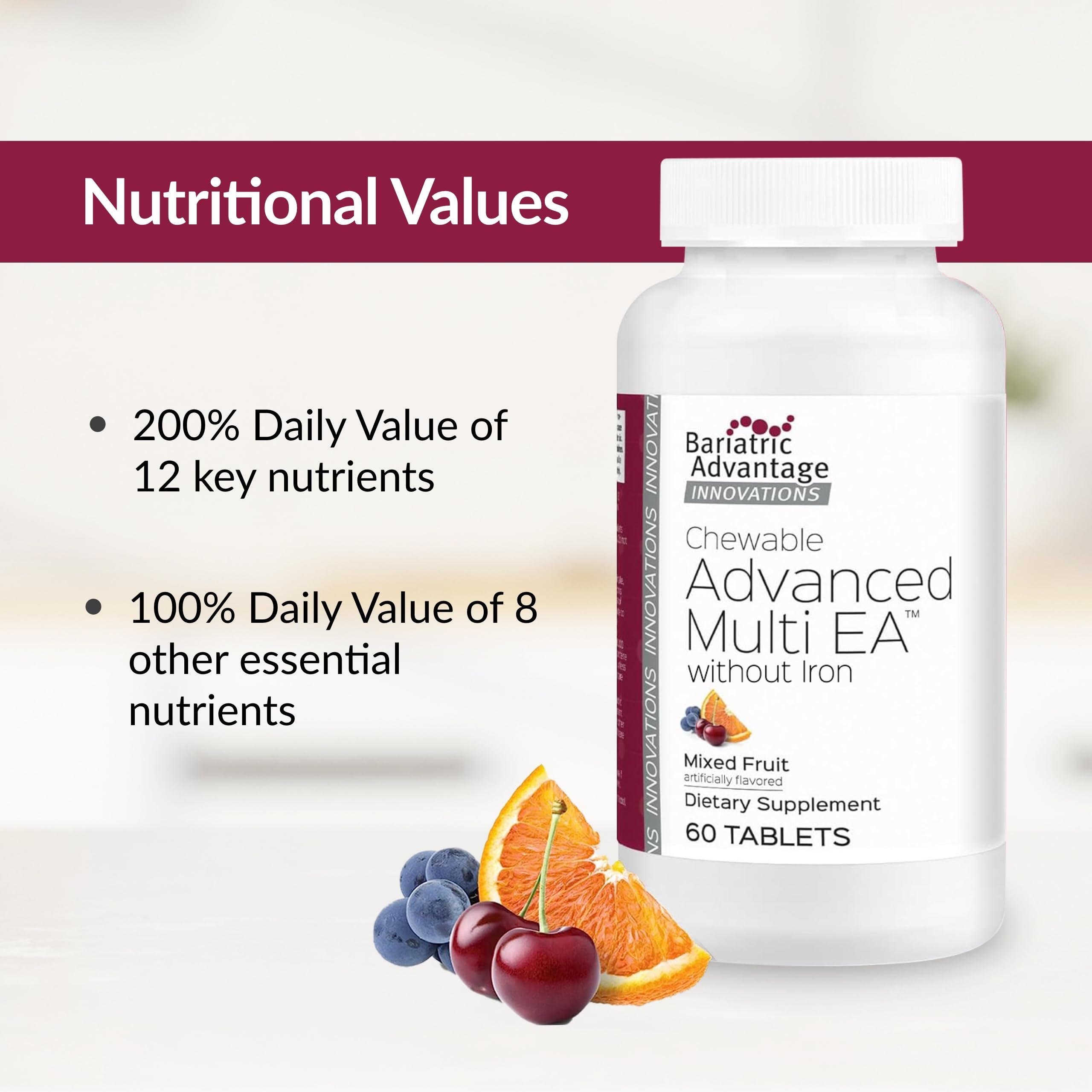 Daily use view of Bariatric Advantage chewable tablets ready to take.