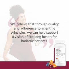 Nutrition facts panel of Bariatric Advantage iron-free multivitamin for post-surgery planning.