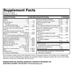 Close-up of Bariatric Advantage chewables highlighting the iron-free high-potency formula.