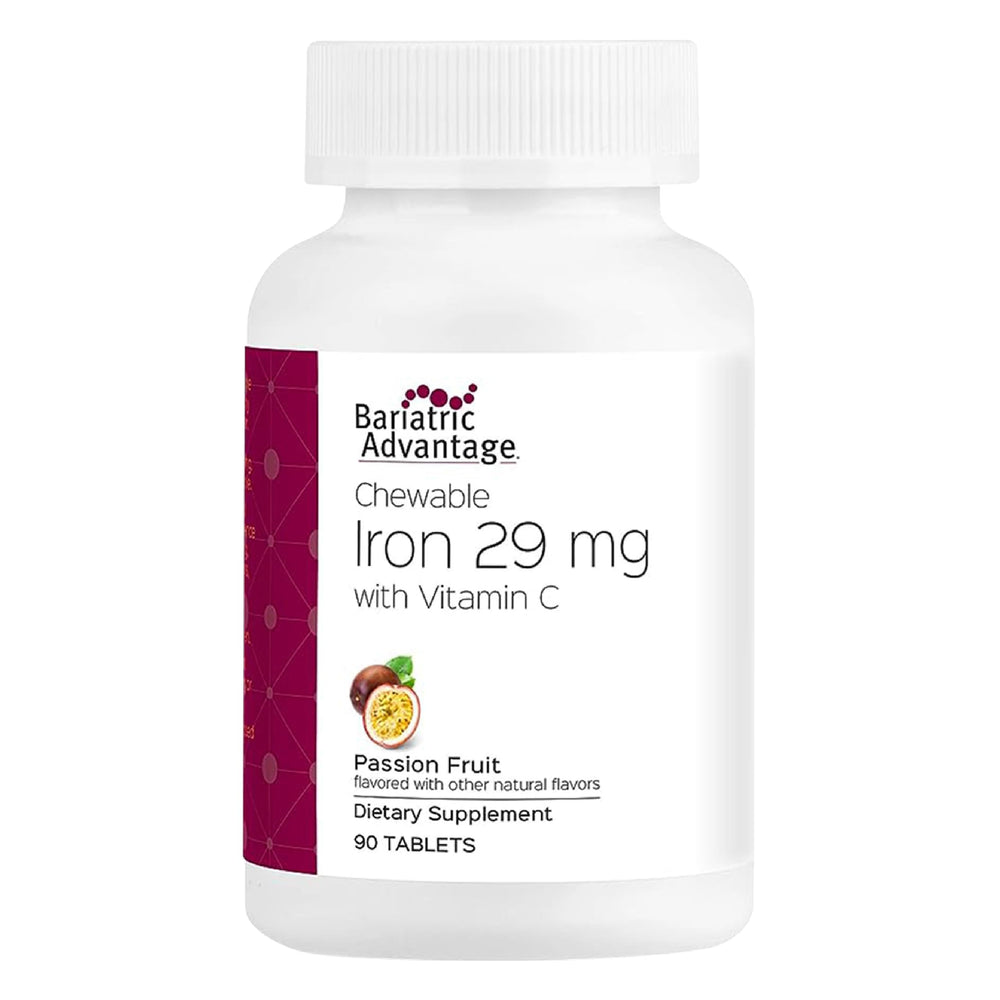 Bariatric Advantage Chewable Iron 29 mg Passion Fruit flavor bottle, 90 count