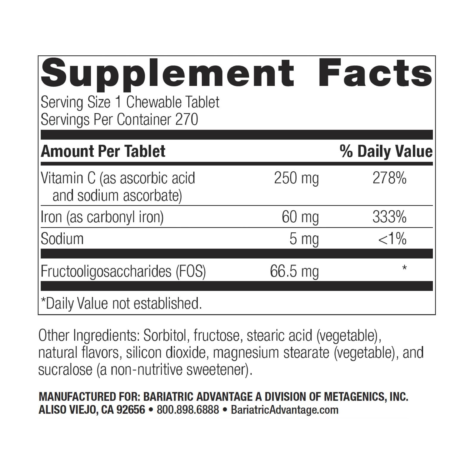 Close-up of Bariatric Advantage chewable iron tablet showing texture