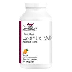 Front view of Bariatric Advantage orange 180-count chewable multivitamin bottle