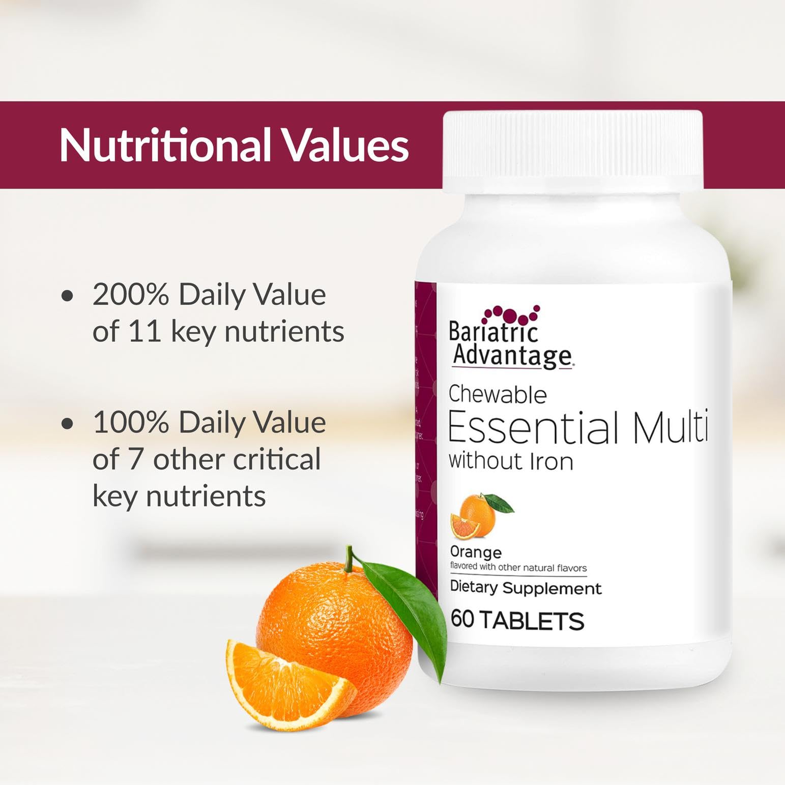 Berry and orange flavor options for the chewable multivitamin