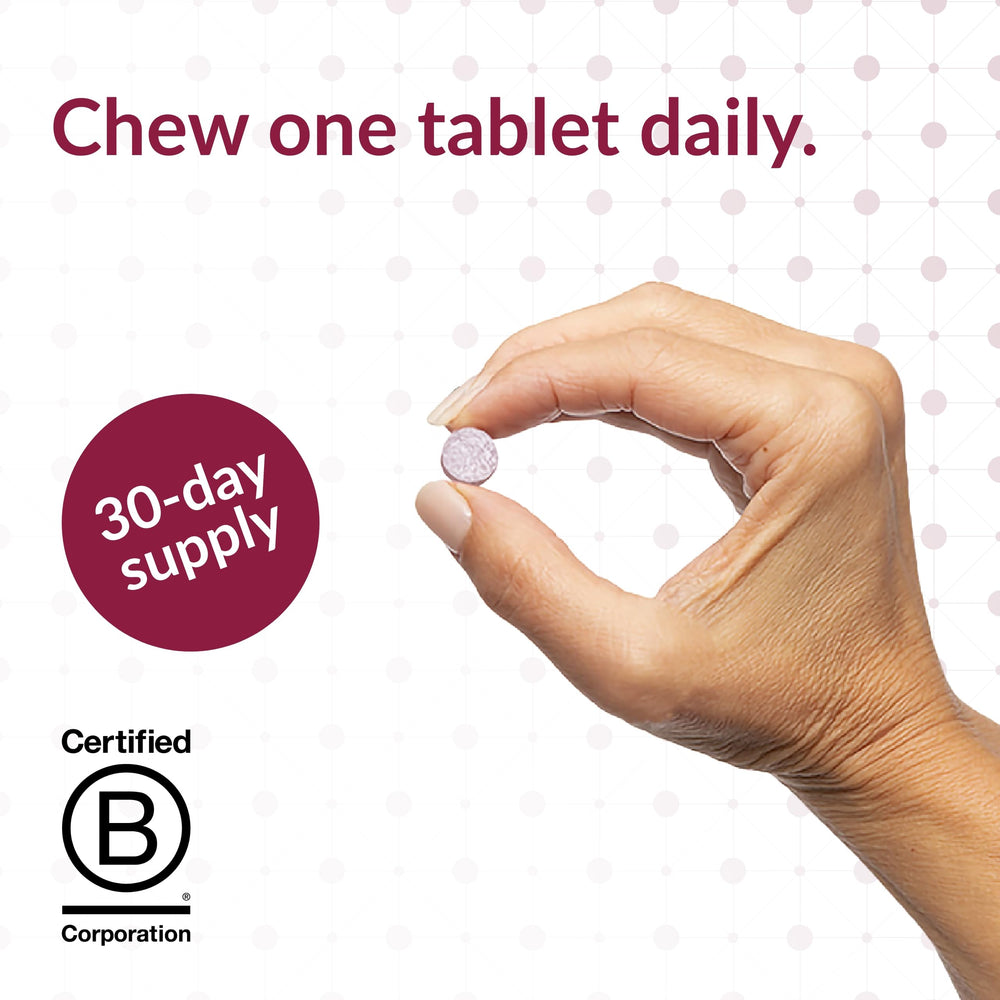 Strawberry-flavored chewable iron tablet close-up