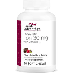 Bariatric Advantage Iron Chewy Bite Chocolate Raspberry Truffle packaging and chocolate raspberry flavor