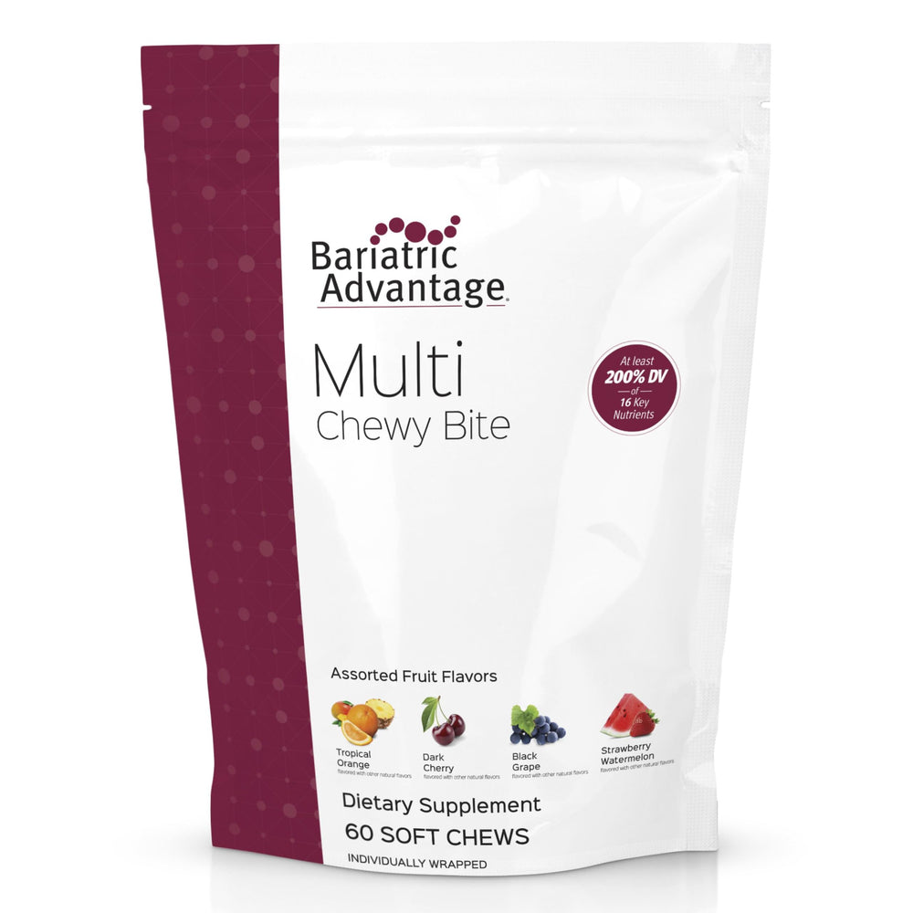 Bariatric Advantage Multi Chewy Bite bottle close-up with easy-open cap for daily use.