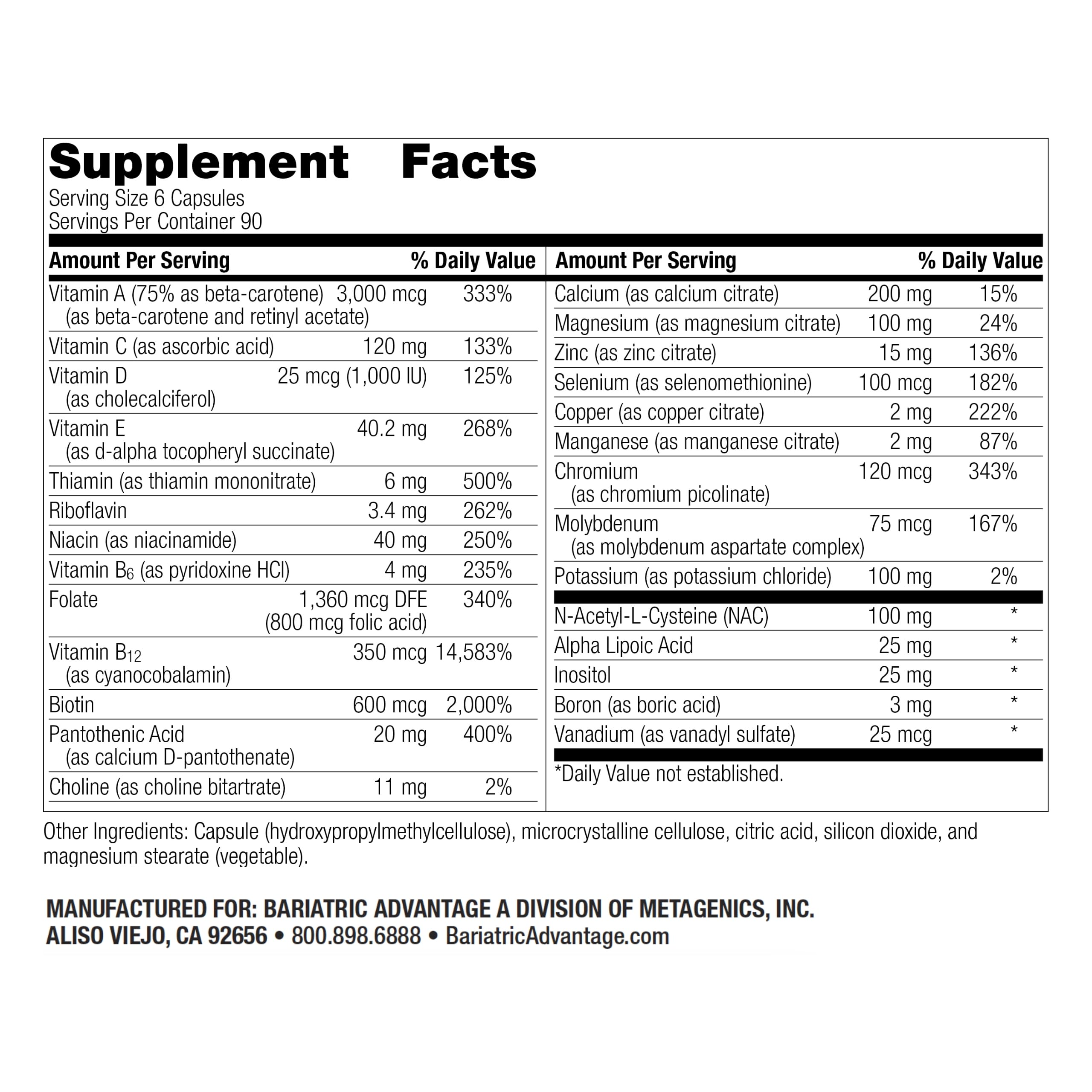 High-potency bariatric multivitamin 22 essential nutrients