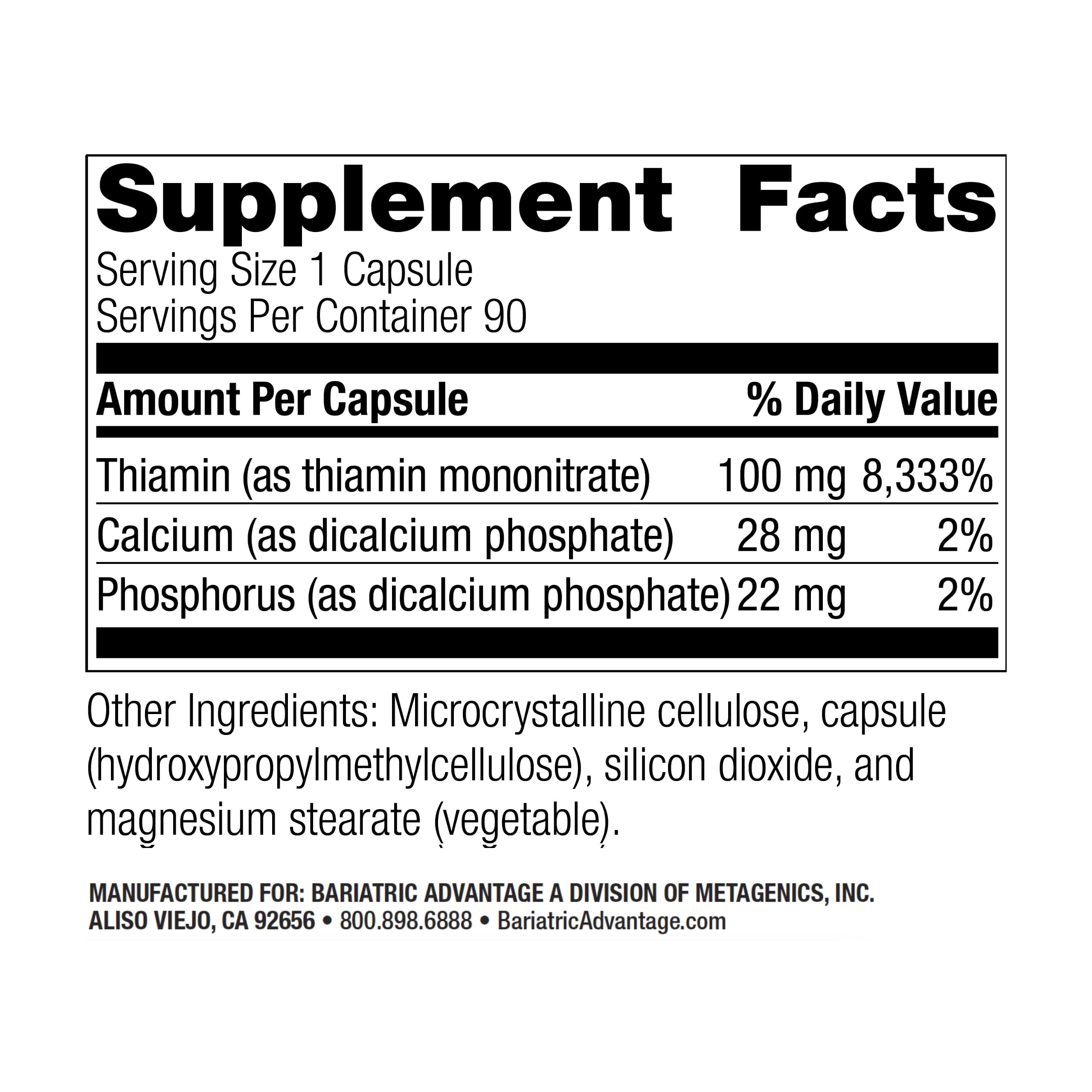 Thiamin capsules close-up showing 100 mg dosage