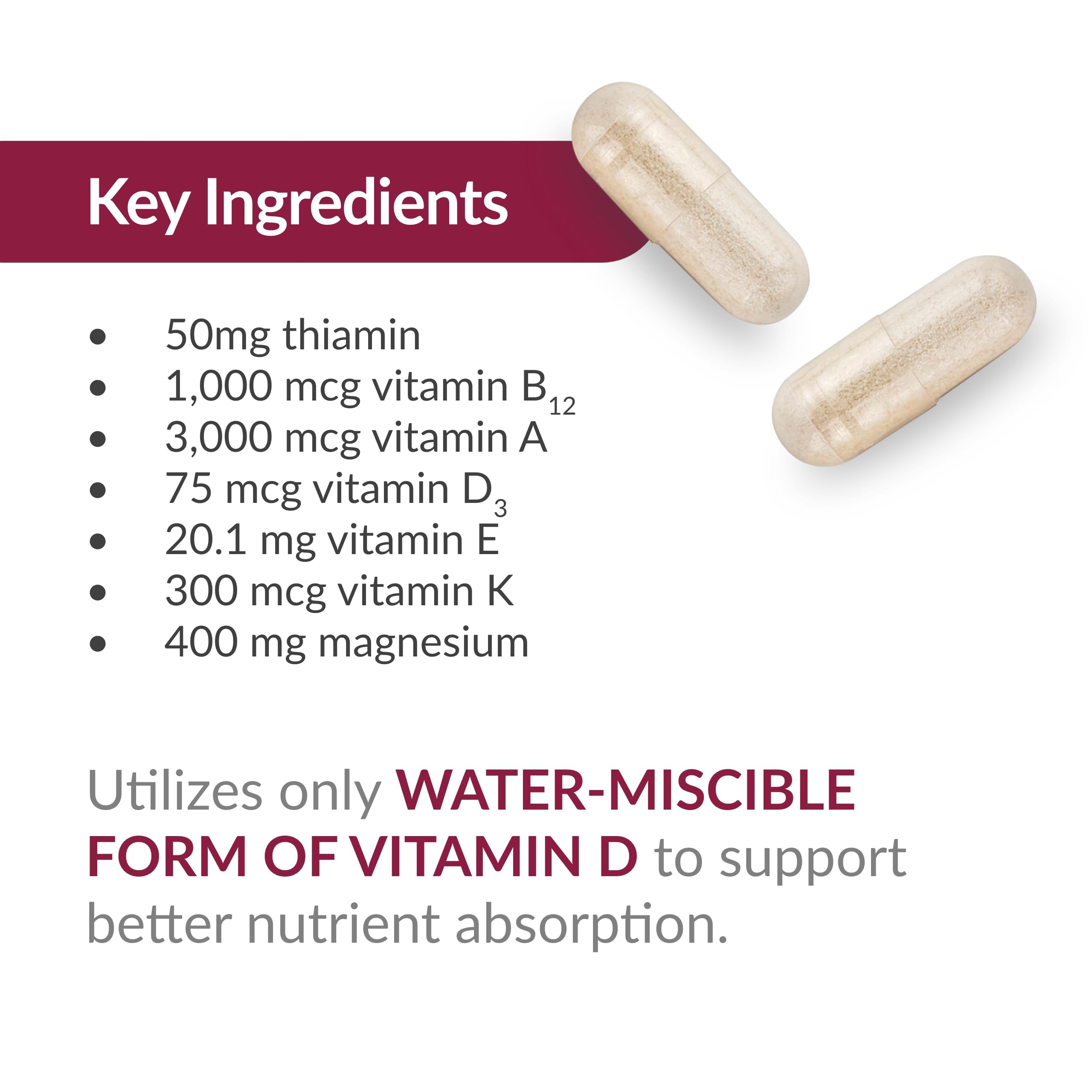 Supplement ingredients label for Bariatric Advantage Ultra Multi Without Iron