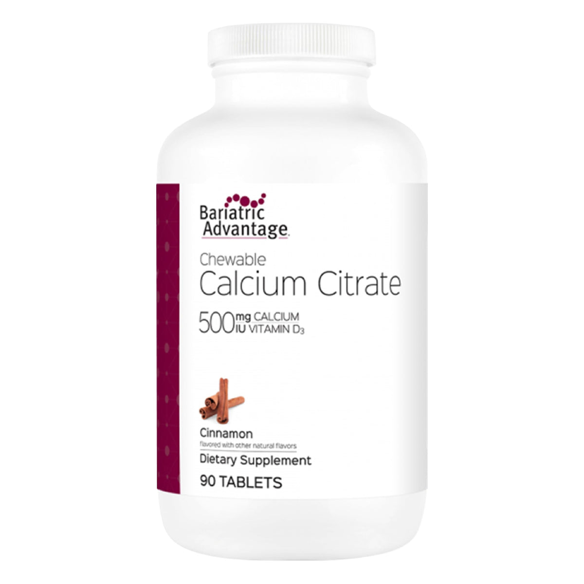 Bottle of Bariatric Advantage calcium citrate chewables with Vitamin D3, cinnamon flavor