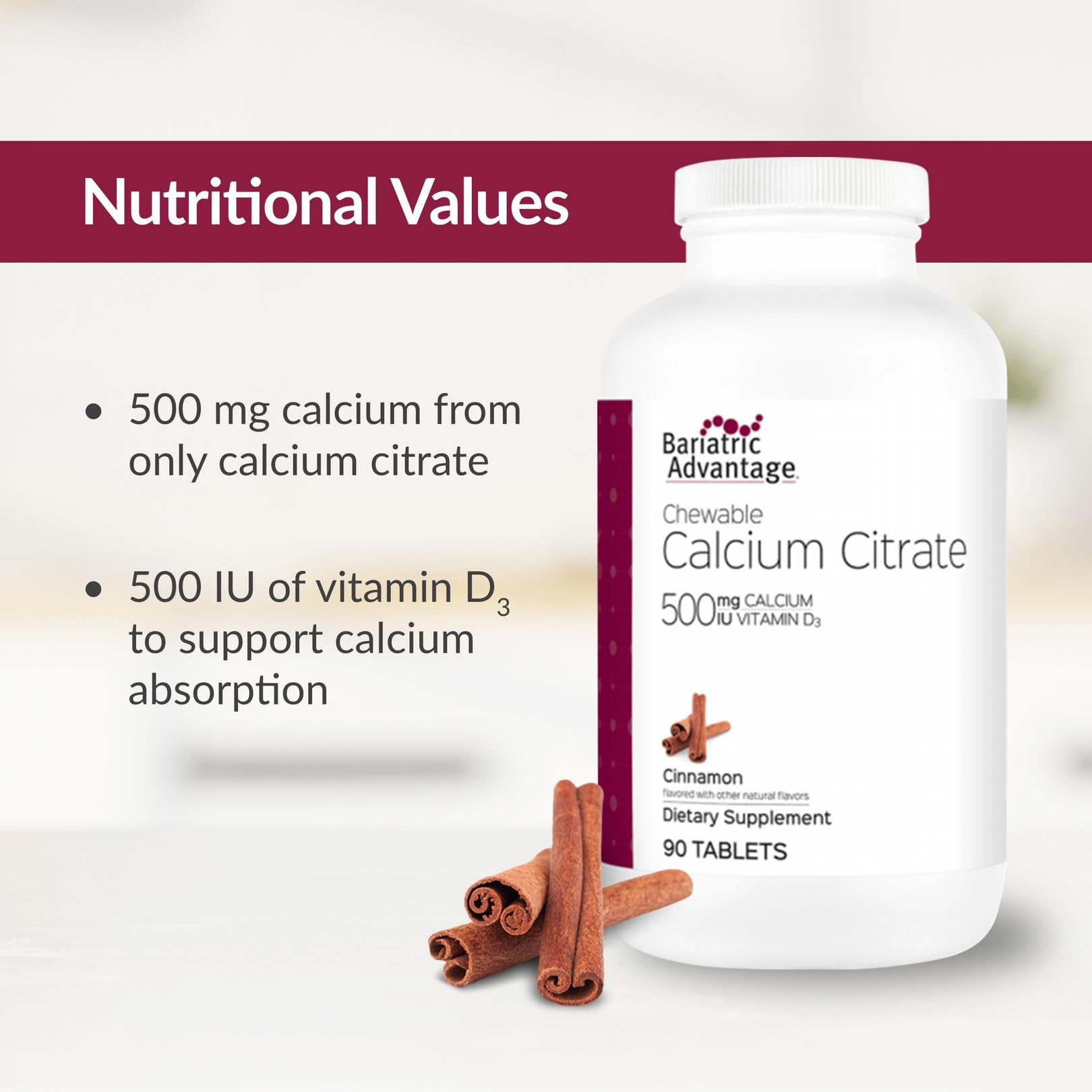 Gastric bypass-friendly chewable calcium citrate for easy absorption