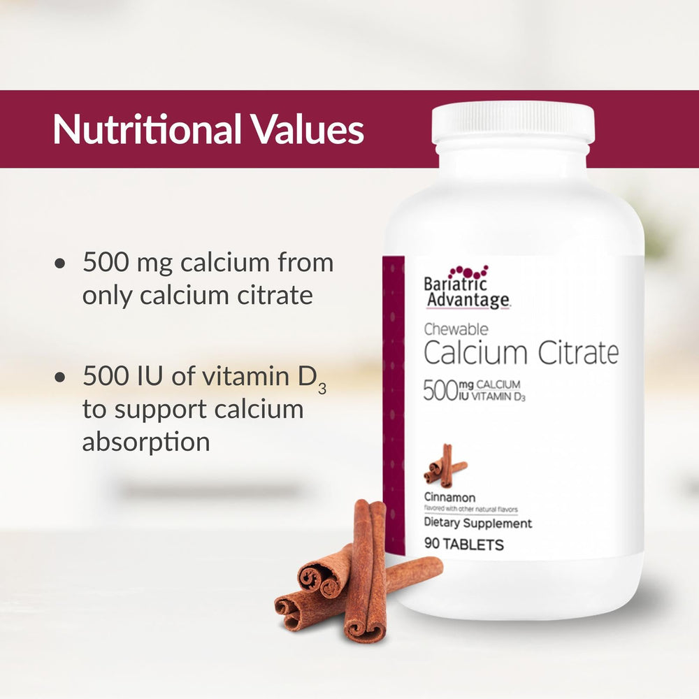 Gastric bypass-friendly chewable calcium citrate for easy absorption