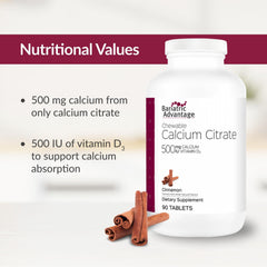 Gastric bypass-friendly chewable calcium citrate for easy absorption