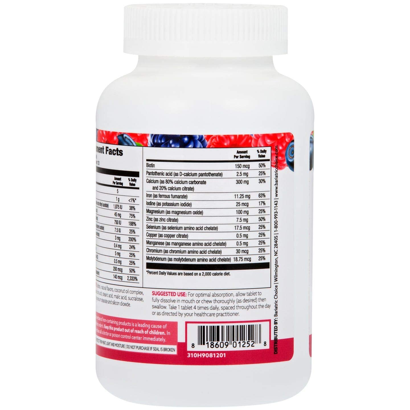 Bottle close-up of Bariatric Choice Berry 120ct multivitamin