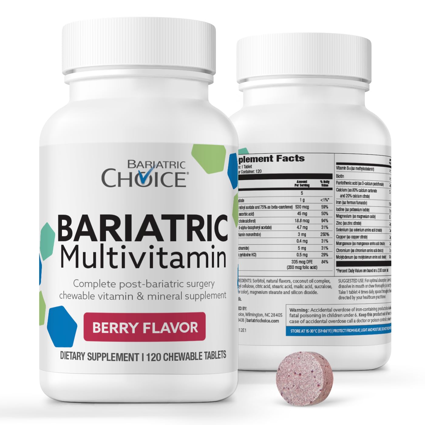 Front view of Bariatric Choice My Bariatric Chewable Multivitamin Berry 120ct bottle