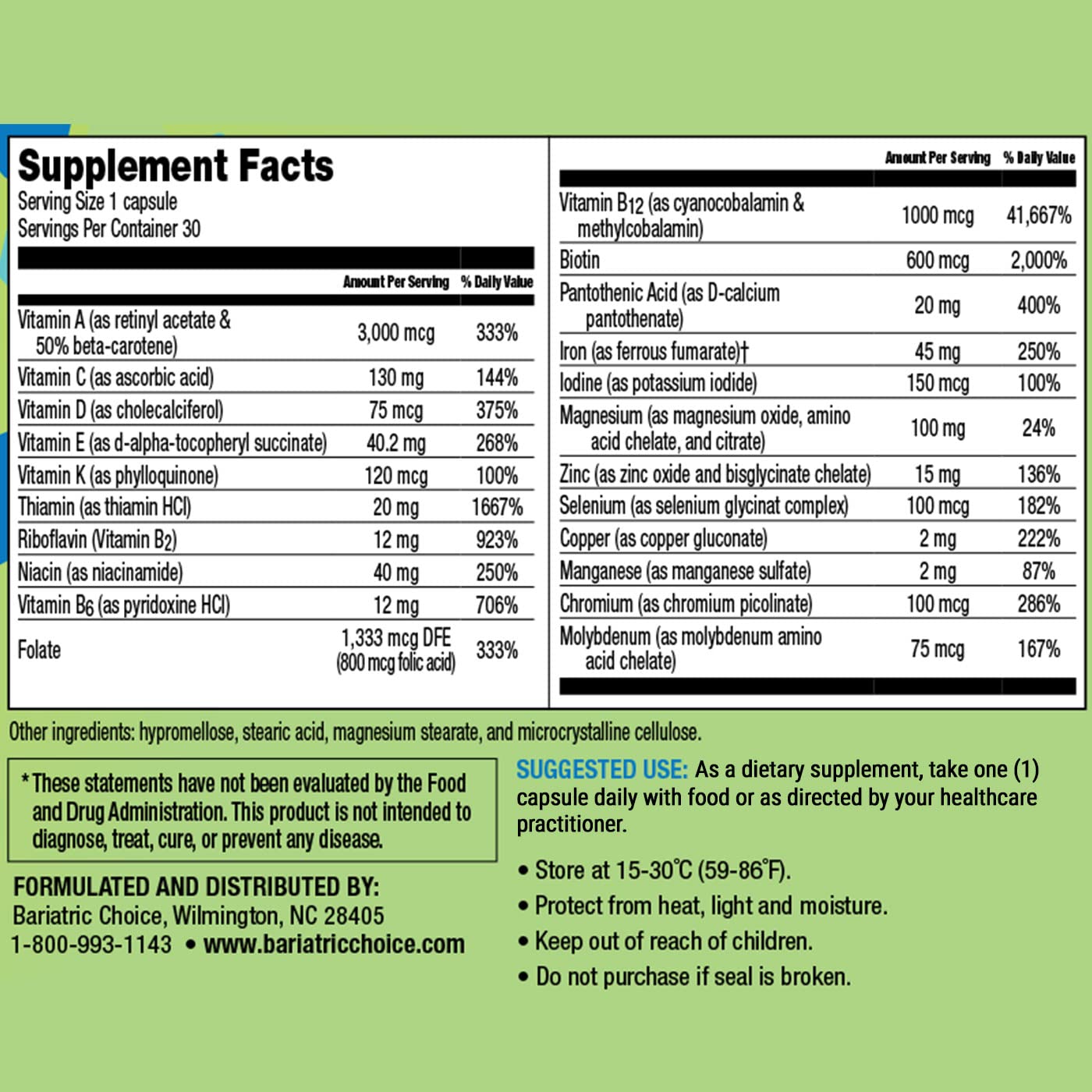 Close-up of the 45 mg iron capsule in Bariatric Choice multivitamin