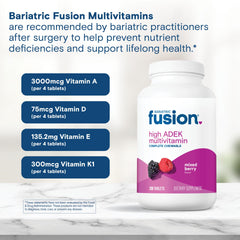 Bariatric Fusion mixed-berry flavored tablet resting beside a glass of water.