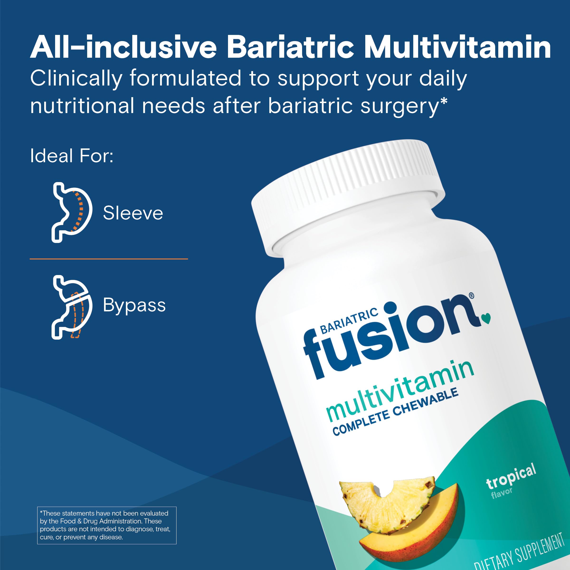 Bariatric Fusion chewable multivitamin with iron tropical flavor bottle back label