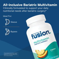 Bariatric Fusion chewable multivitamin with iron tropical flavor bottle back label