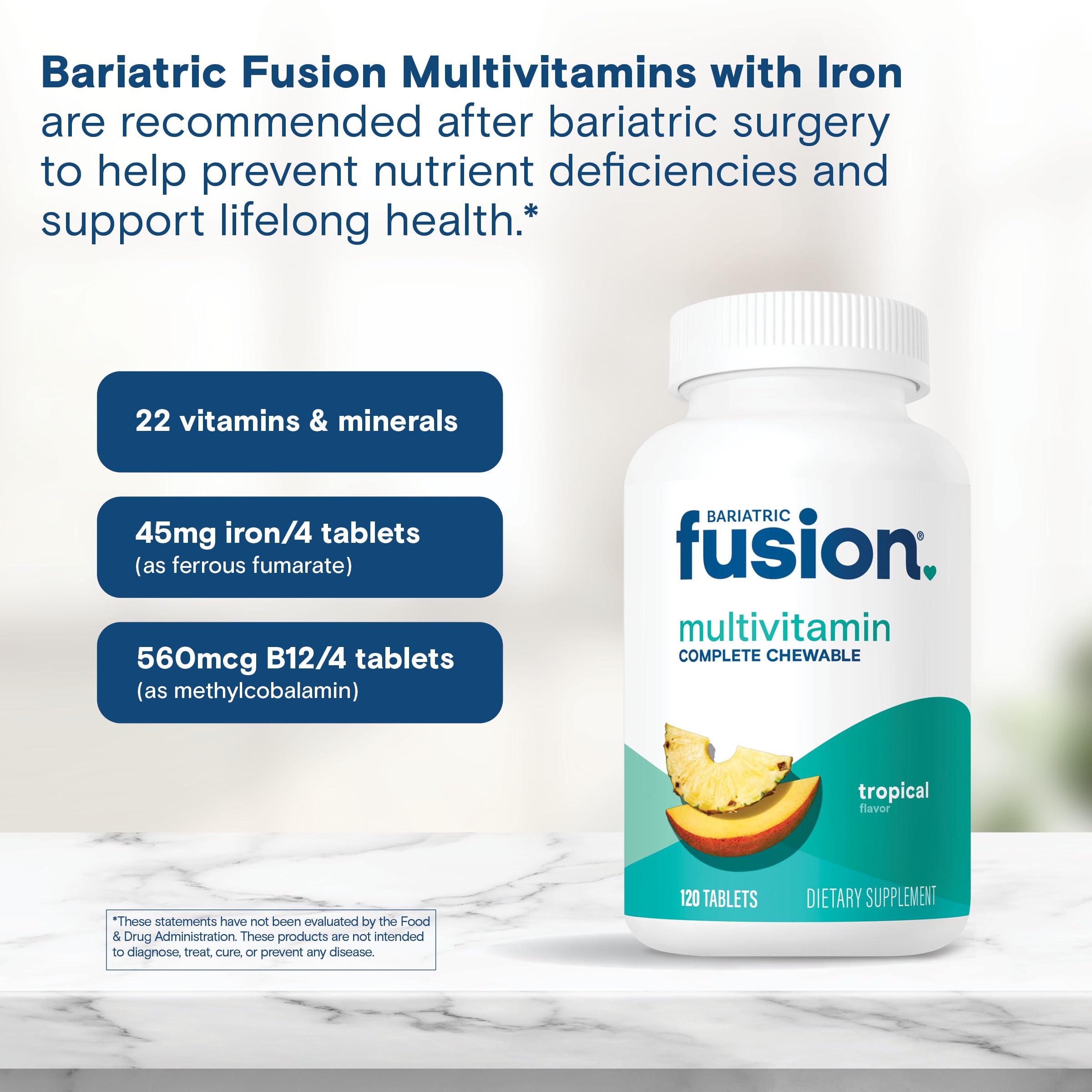 Nutrition facts panel for Bariatric Fusion multivitamin
