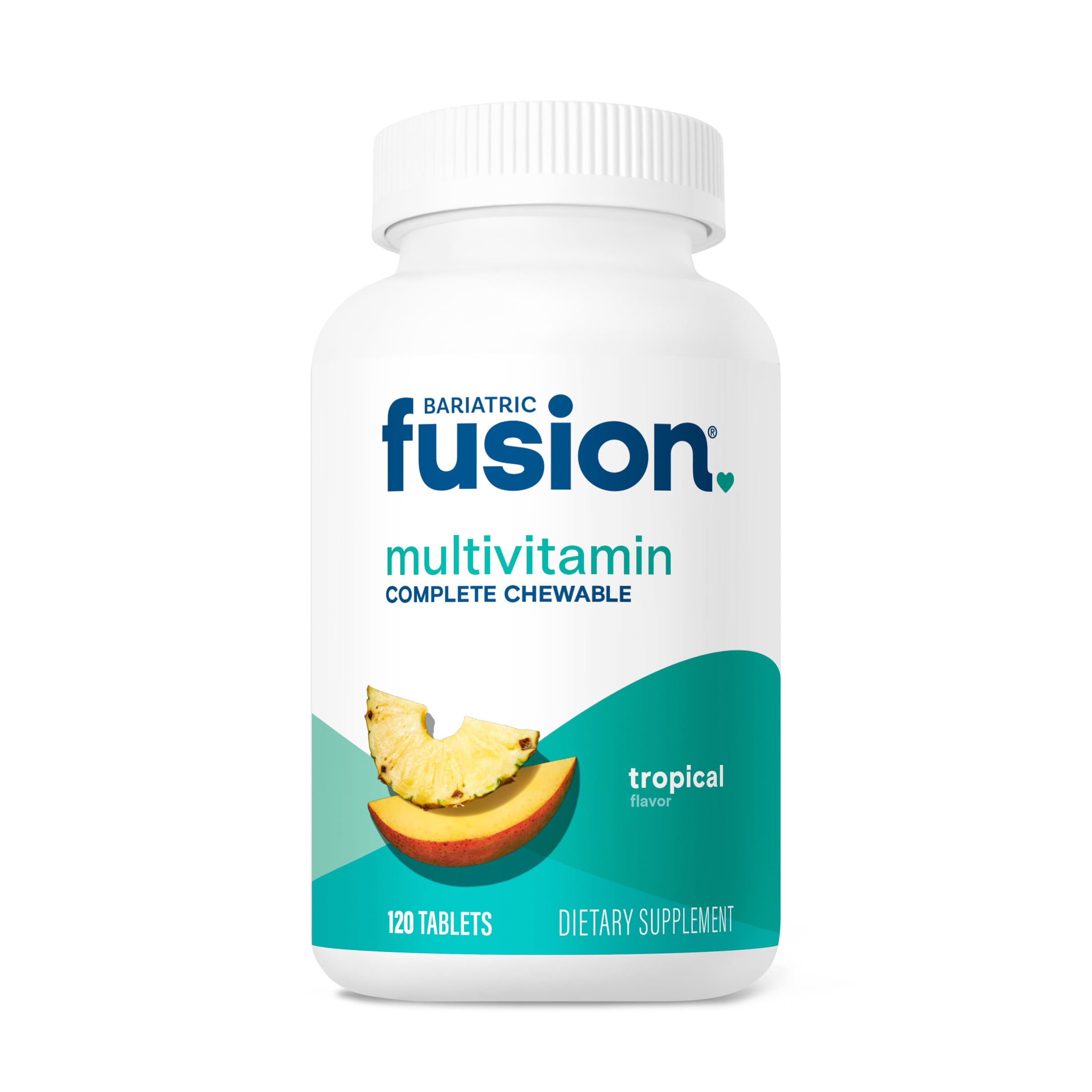 Bariatric Fusion complete chewable multivitamin with iron tropical flavor bottle front