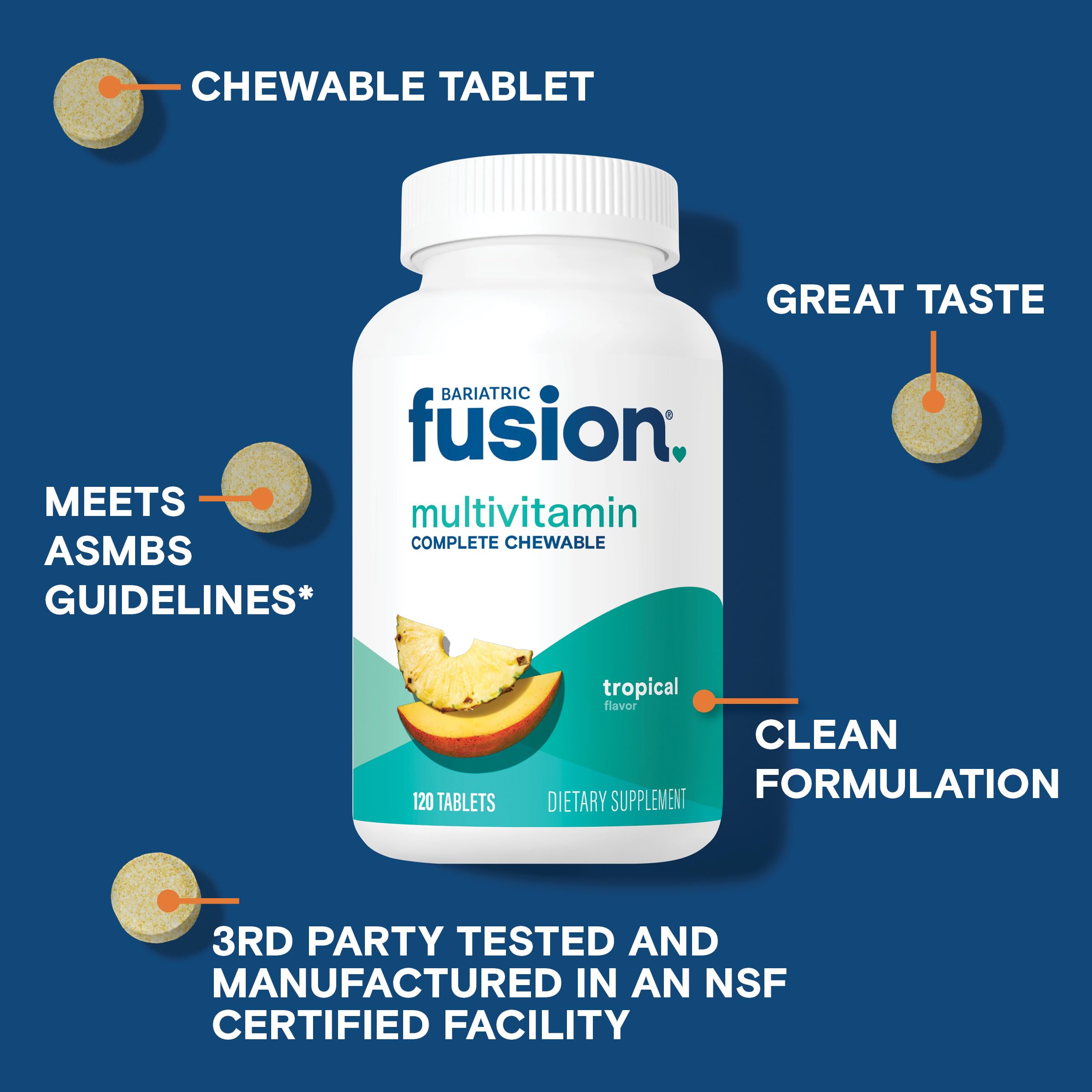 Close-up of tropical flavor chewable multivitamin tablets