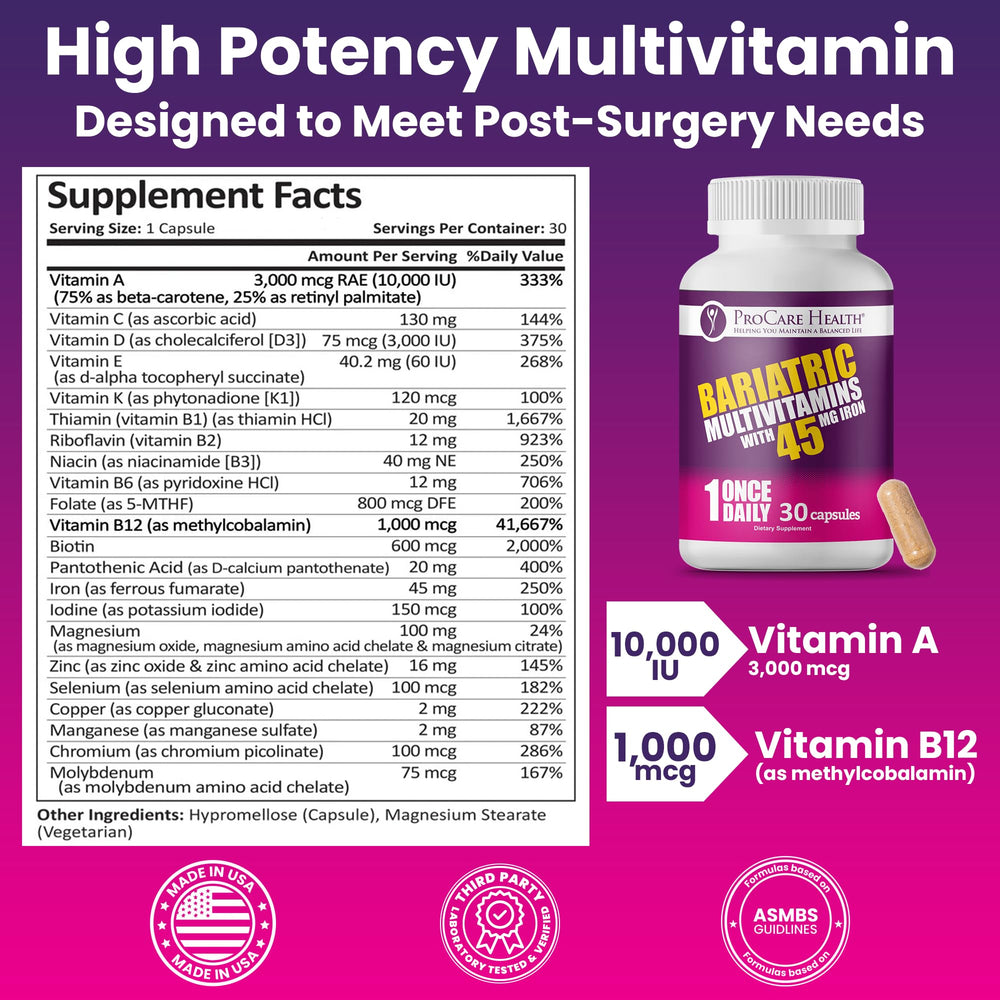 ProCare Health Bariatric Multivitamin with 45mg Iron - 30-Capsule Post ...