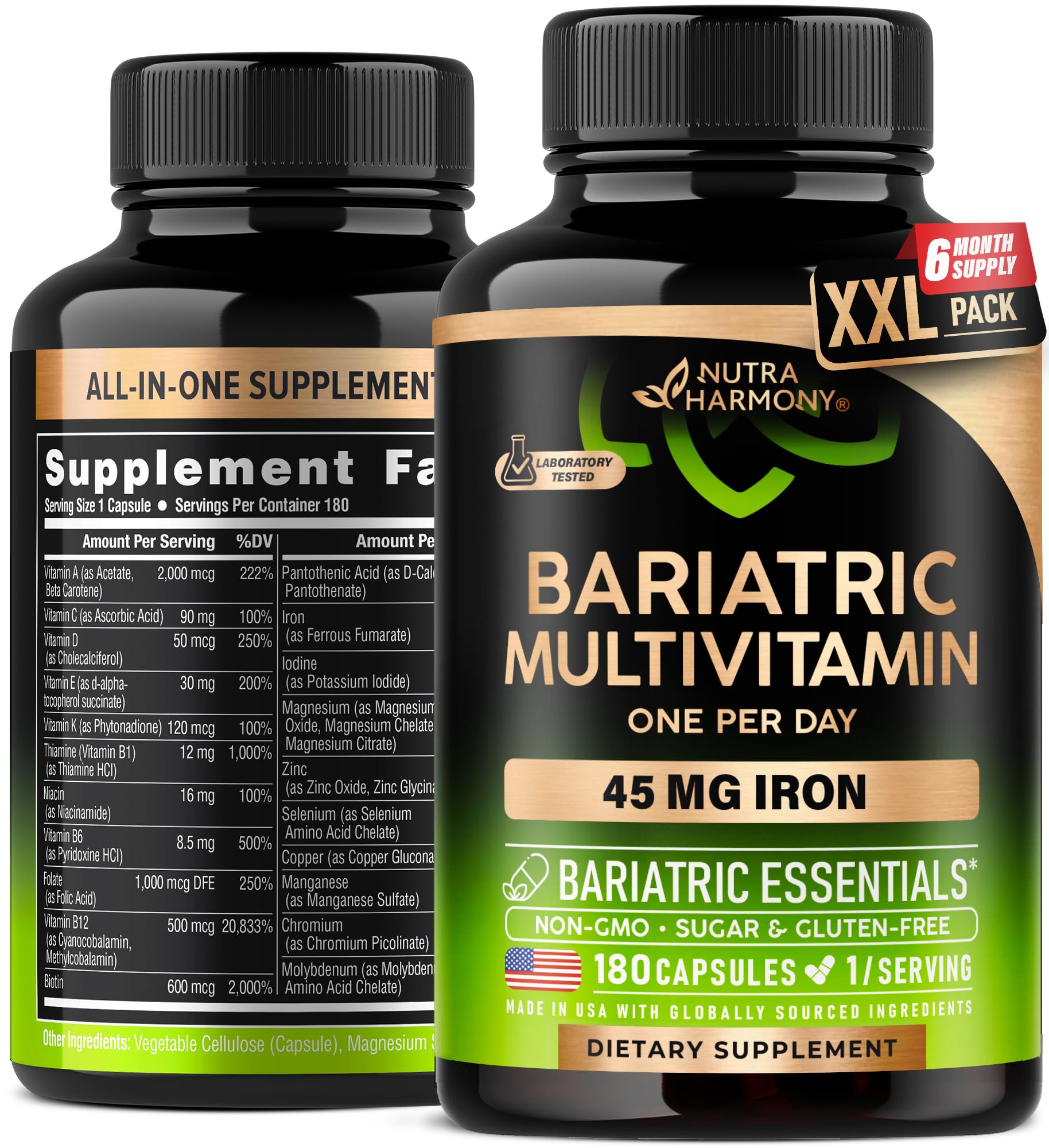 Bariatric multivitamin bottle with iron – 180 capsules – USA made