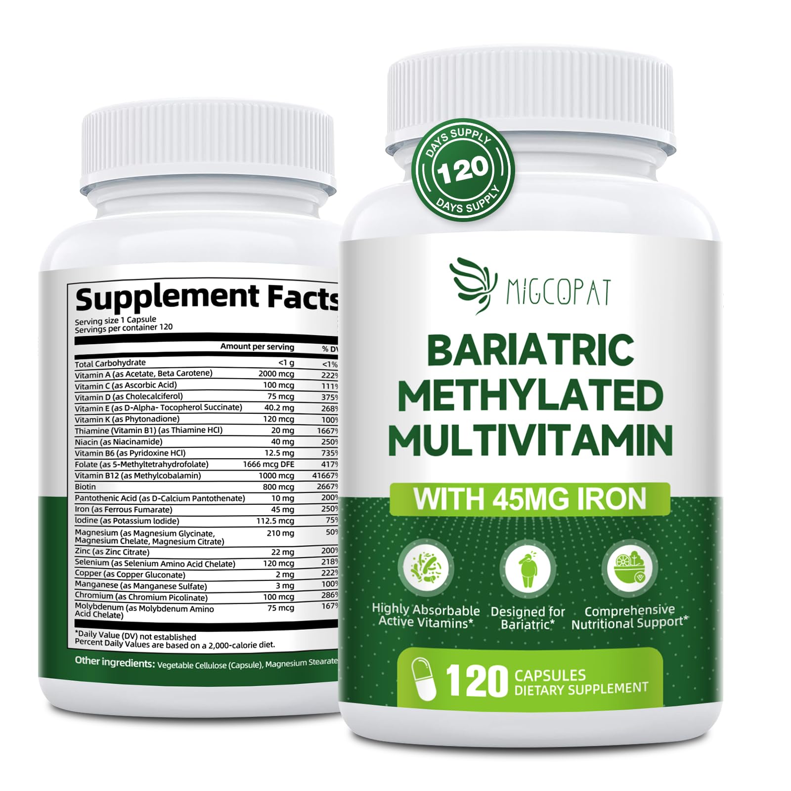 Bariatric multivitamin with iron 45mg bottle – 120 capsules