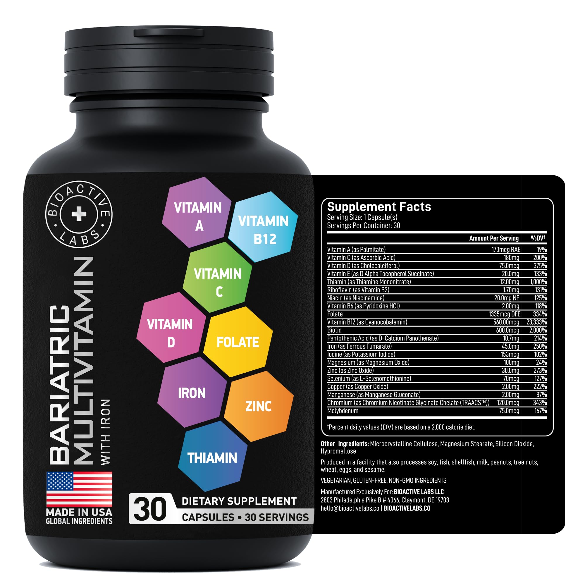 Packaging shot showing 30 capsules per bottle