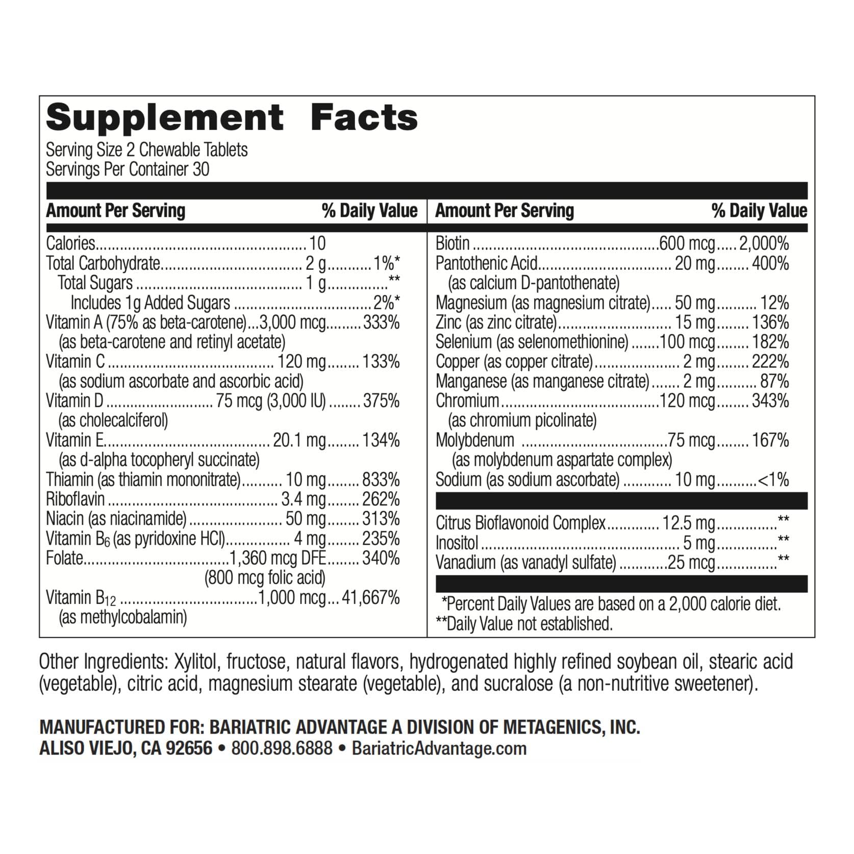 Bottle of Bariatric Advantage Essential Multivitamin Without Iron Berry 60 tablets