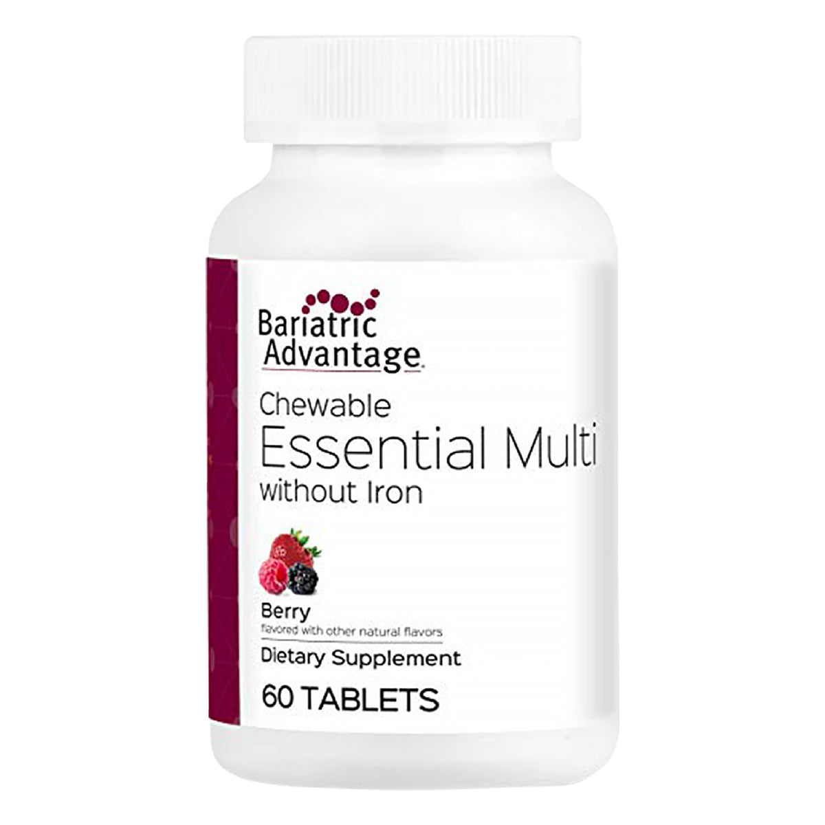 Front packaging of Bariatric Advantage Essential Multivitamin Without Iron Berry 60 tablets