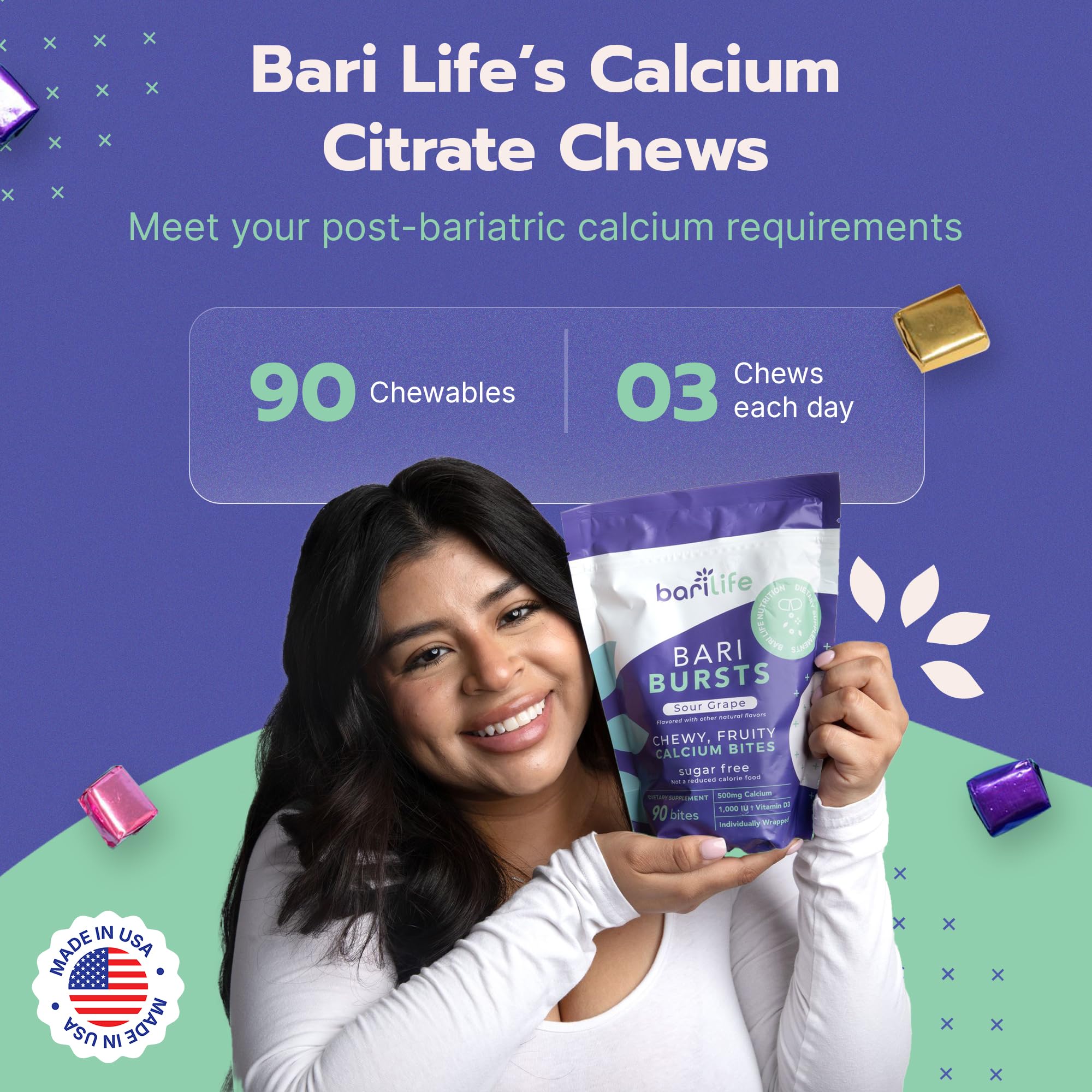 Close-up of BariBurst Lemon Lime chews packaging