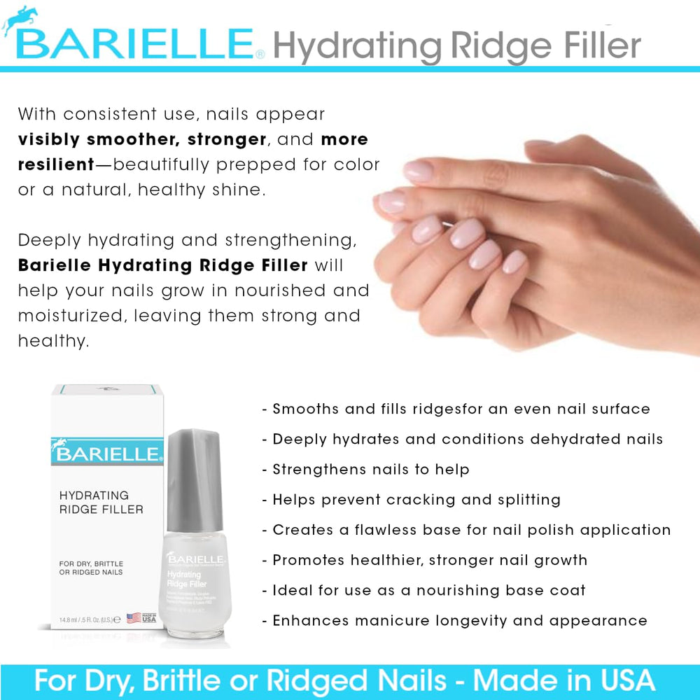 Barielle Hydrating Ridge Filler base coat on nail for polished results