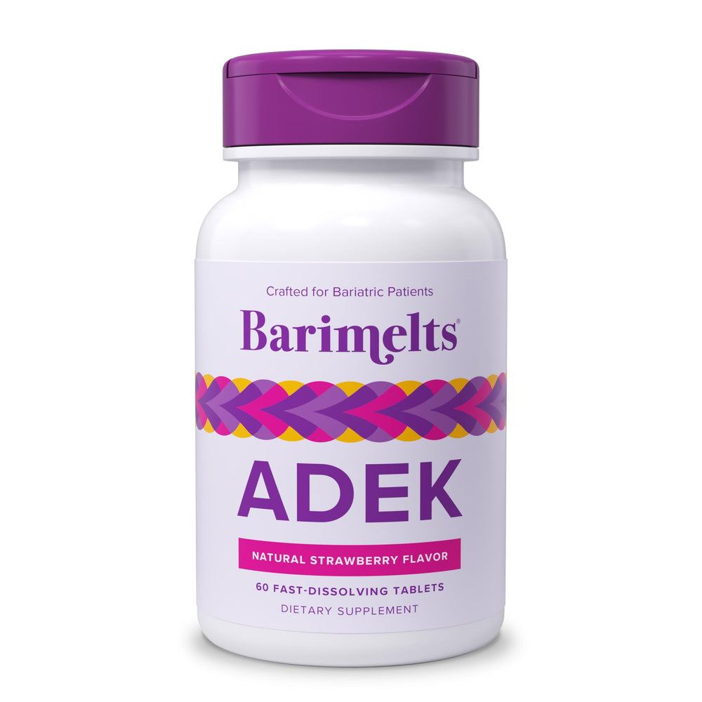 Front view of Barimelts ADEK 60 fast-dissolving tablets for 2-month supply