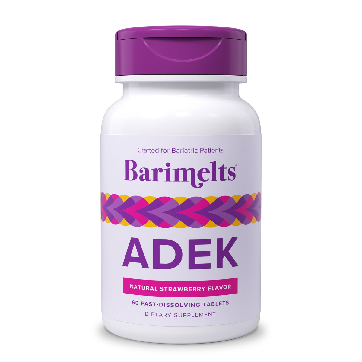 Front view of Barimelts ADEK 60 fast-dissolving tablets for 2-month supply
