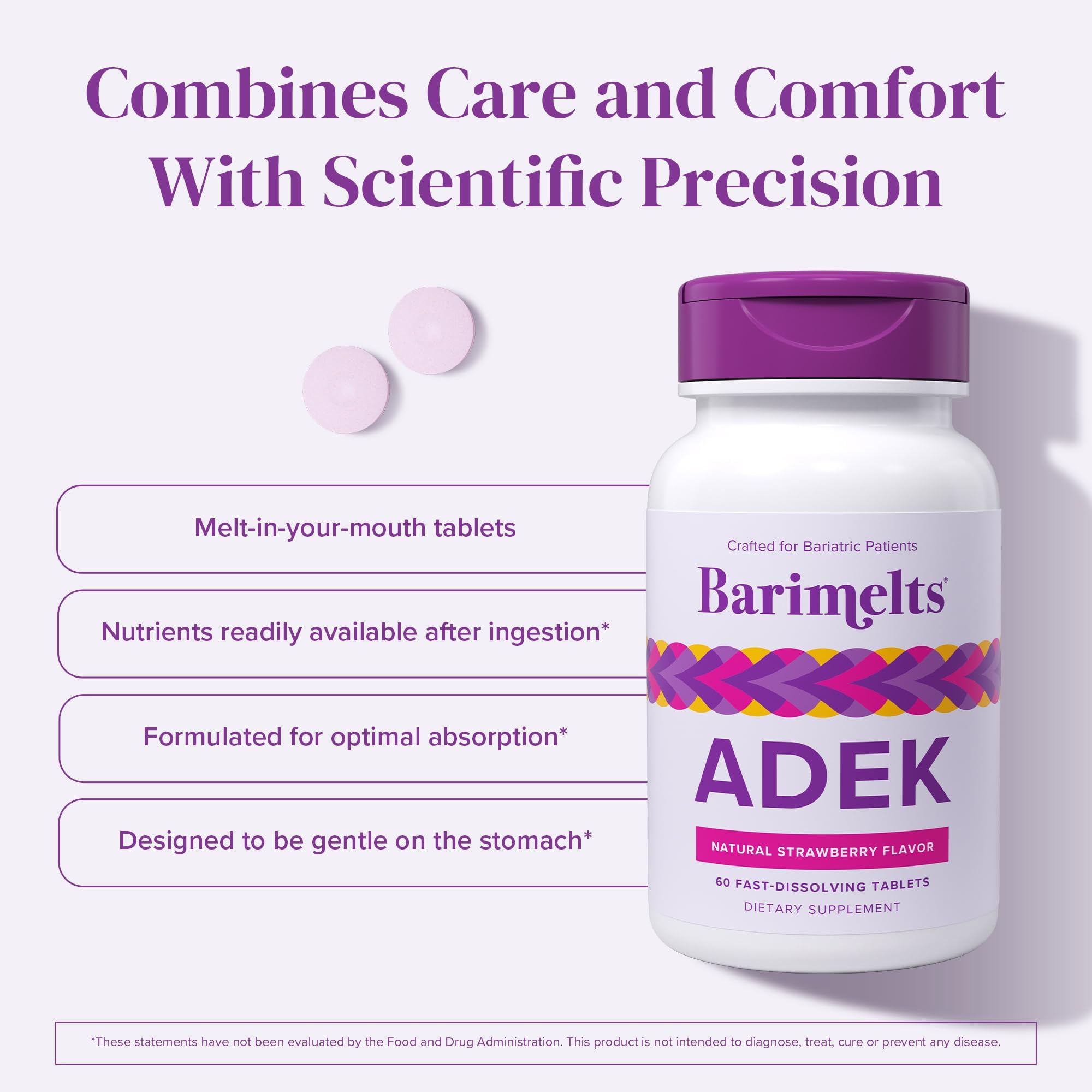 Barimelts ADEK natural strawberry flavor tablets