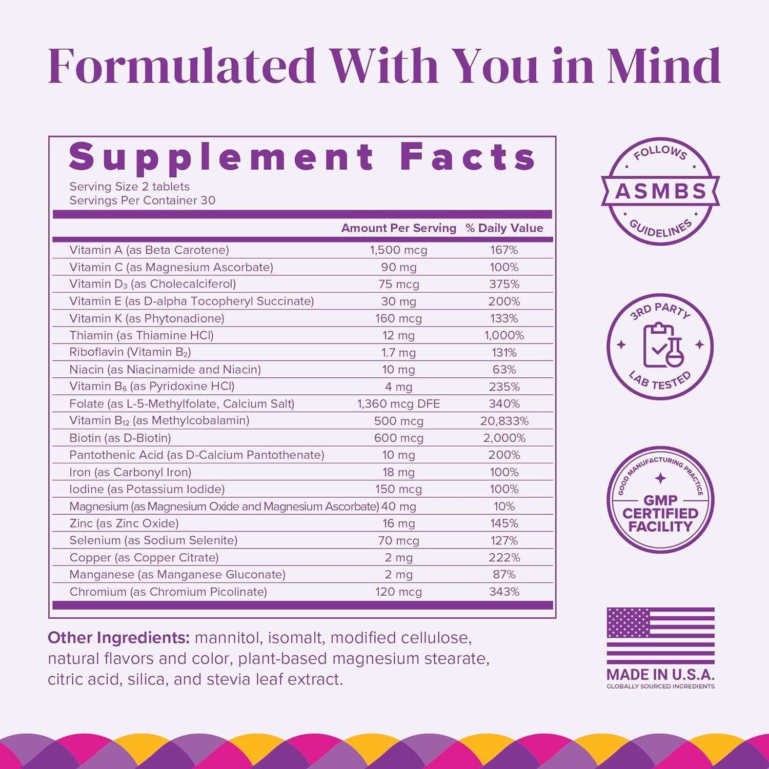 Packaging shot of BariMelts Bariatric Multivitamin with Iron 60 tablets