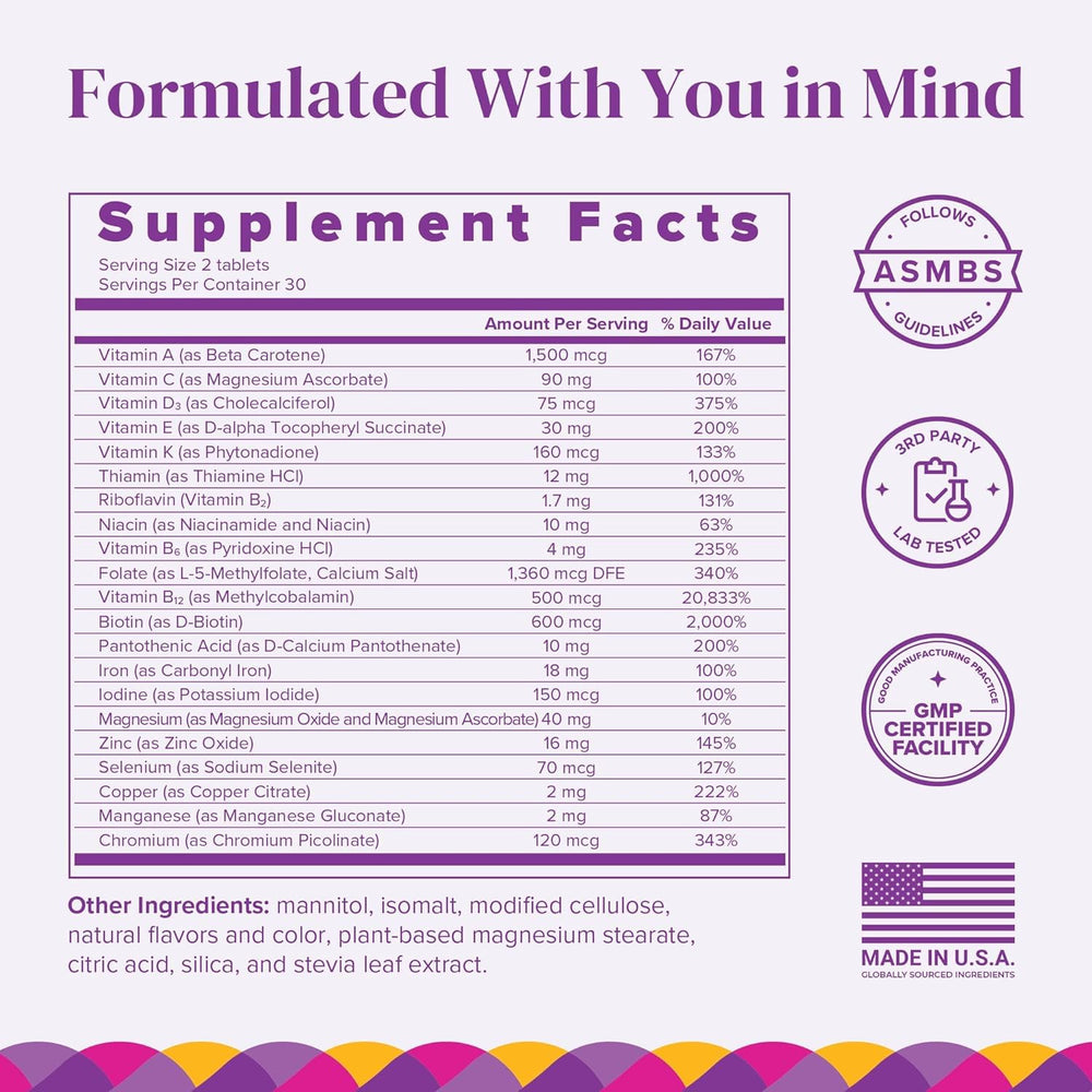 Packaging shot of BariMelts Bariatric Multivitamin with Iron 60 tablets