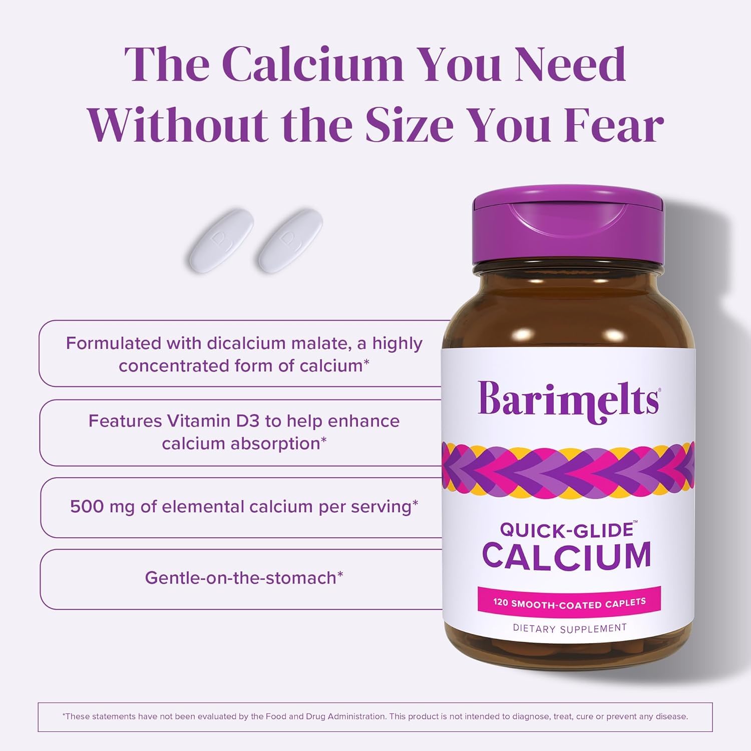 Smooth-coated, easy-to-swallow caplets (dairy-free, gluten-free)