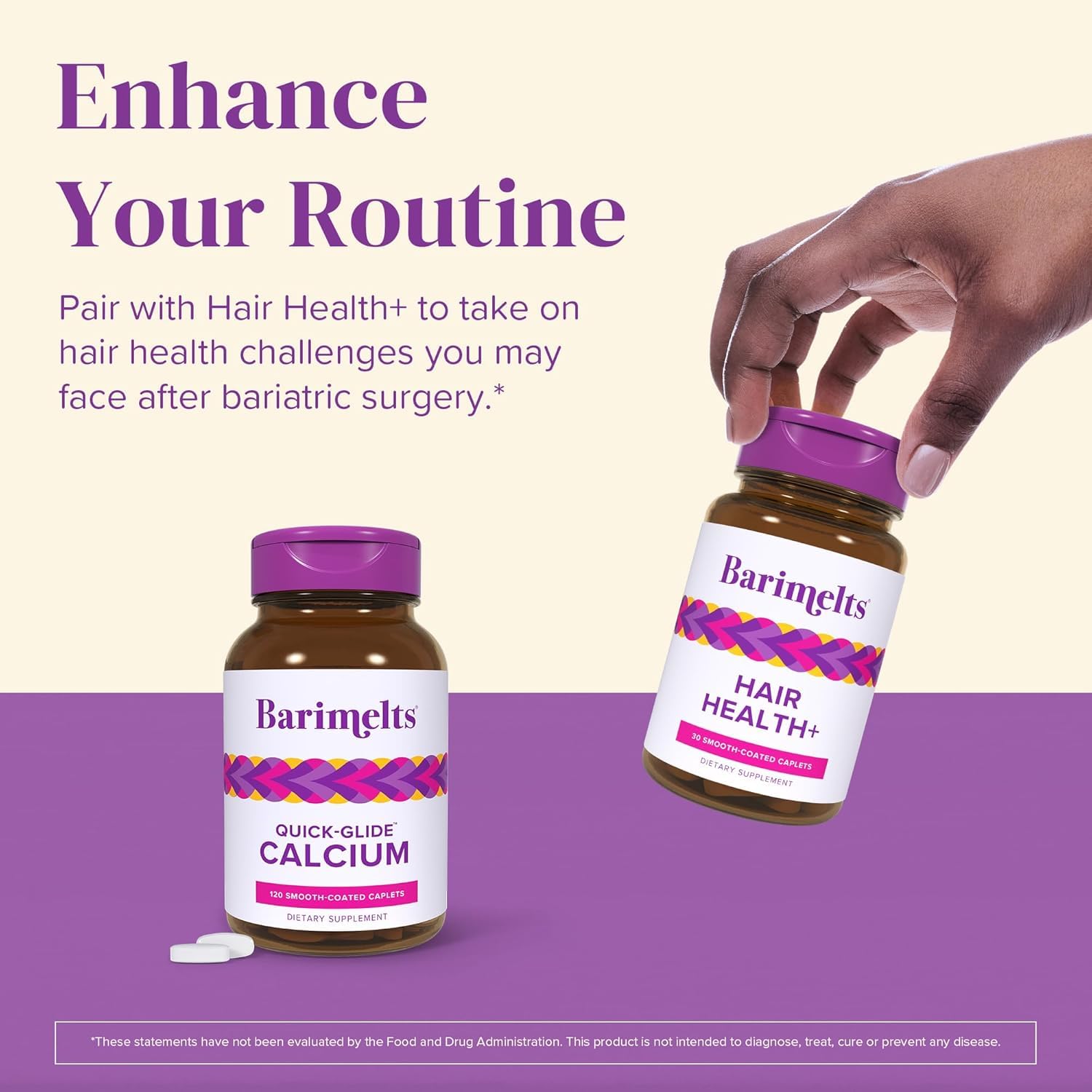 Bottle of Barimelts Quick-Glide Calcium with 120 caplets
