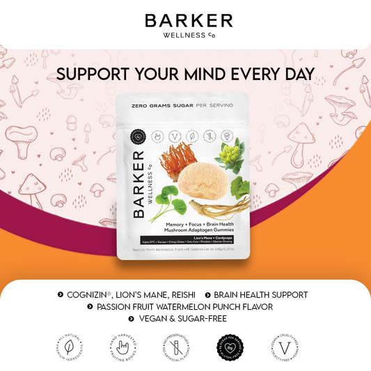 Back view of Barker Wellness packaging showing nutrition information