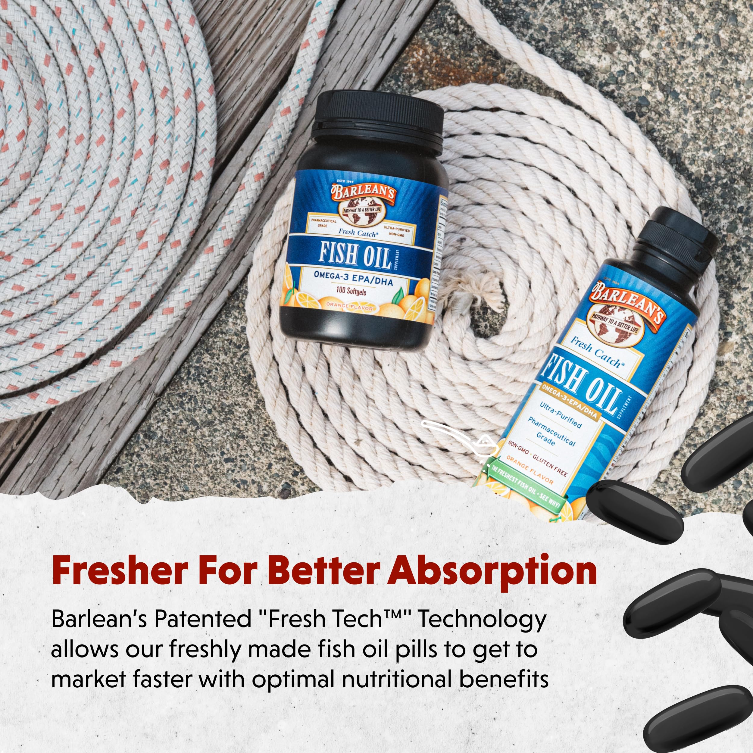 Barlean's Omega-3 fish oil bottle made in the USA