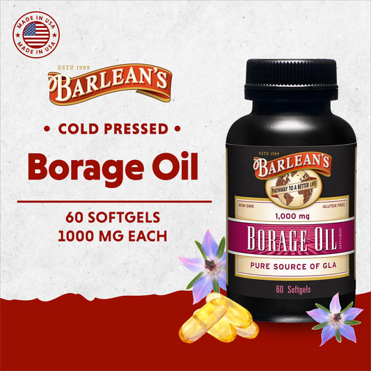 Barlean's Borage Oil Softgels bottle back with nutrition facts
