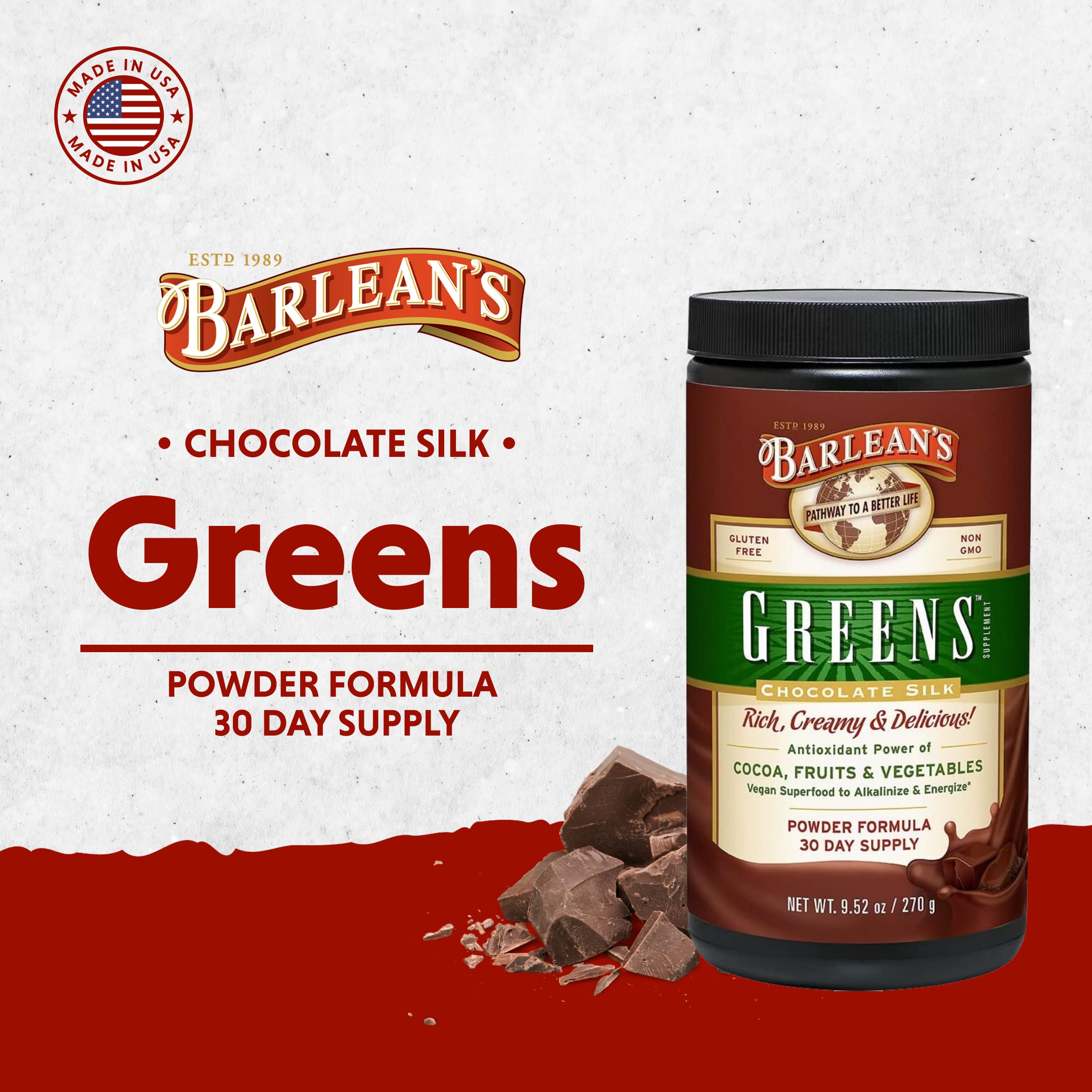 Barlean's Chocolate Greens powder ingredients