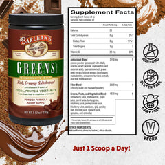 Barlean's Chocolate Greens powder label