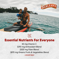 Nutrition facts for Barlean's Chocolate Greens Powder